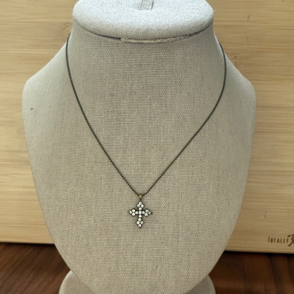 Kenny Ma San Francisco Antiqued Gold Tone Rhinestone Cross Charm Necklace